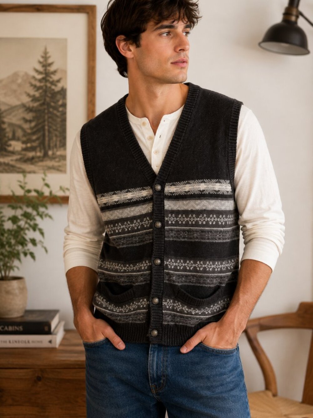 Covington Fair Isle Sweater Vest Button Front Grandpacore Nordic Knit M ✨